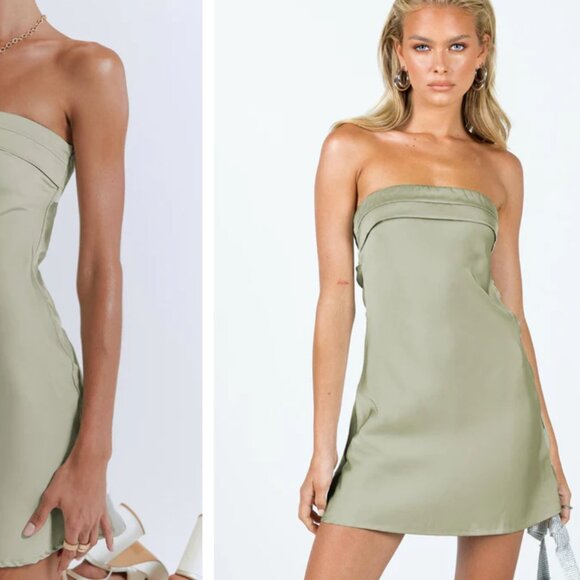 Princess Polly Sage Satin Mini Dress - Picture 1 of 4